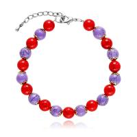 Fashion Turquoise Bracelets with Stainless Steel Round polished for woman multi-colored Sold Per 7.087 Inch Strand