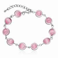 Cats Eye Bracelets, with Stainless Steel, Round, polished, for woman, more colors for choice, Sold Per 7.09 Inch Strand