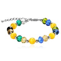 Cats Eye Bracelets, with Glass, Round, silver color plated, for woman, more colors for choice, Sold Per 6.49 Inch Strand