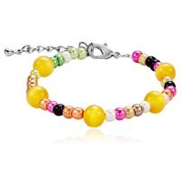 Cats Eye Bracelets with Glass & Stainless Steel Round silver color plated for woman Sold Per 6.3 Inch Strand