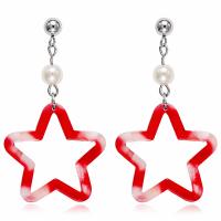 Stainless Steel Drop Earring with Plastic Star silver color plated for woman 50mm Sold By Pair