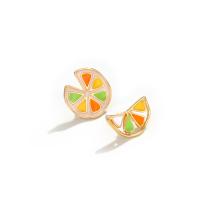 Zinc Alloy Stud Earring gold color plated for woman & enamel multi-colored Sold By Bag