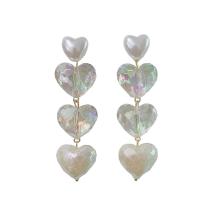 Glas perleørering, Zinc Alloy, med Glas & Plastic Pearl, guldfarve belagt, for kvinde, hvid, 65mm, 2par/Bag, Solgt af Bag