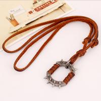 PU Leather Cord Necklace, Tibetan Style, with PU Leather, Adjustable & fashion jewelry & handmade & Unisex, brown, nickel, lead & cadmium free, 68-75cmuff0c0.3cm, Sold By Strand