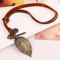 PU Leather Cord Necklace, Tibetan Style, with PU Leather, Adjustable & fashion jewelry & handmade & Unisex, brown, nickel, lead & cadmium free, 65-70cmuff0c0.4cm, Sold By Strand