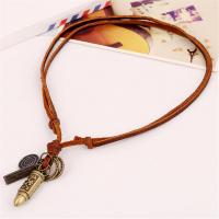 PU Leather Cord Necklace, Tibetan Style, with PU Leather, Adjustable & fashion jewelry & handmade & Unisex, more colors for choice, nickel, lead & cadmium free, 20-40cm, Sold By Strand