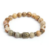 Gemstone Bracelets, Picture Jasper, with Black Agate & Brass, fashion jewelry, more colors for choice, Sold By PC