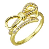 Kubni Cirkon Brass Finger Ring, Mesing, Bowknot, zlatna boja pozlaćen, micro utrti kubni cirkonij, 9mm, Veličina:6, Prodano By PC