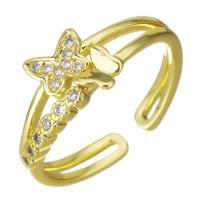 Circón cúbico anillo de latón, metal, chapado en color dorado, micro arcilla de zirconia cúbica & hueco, 8mm, tamaño:6, Vendido por UD