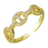Circón cúbico anillo de latón, metal, chapado en color dorado, micro arcilla de zirconia cúbica & hueco, 5.50mm, tamaño:6, Vendido por UD