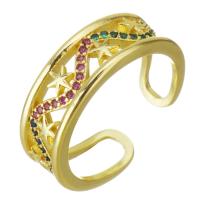 Circón cúbico anillo de latón, metal, chapado en color dorado, micro arcilla de zirconia cúbica & hueco, 7mm, tamaño:7, Vendido por UD