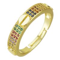 Circón cúbico anillo de latón, metal, chapado en color dorado, micro arcilla de zirconia cúbica & hueco, 4mm, tamaño:8, Vendido por UD