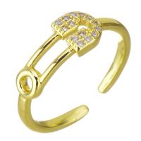 Sześciennych cyrkon Brass Ring Finger, Mosiądz, Platerowane w kolorze złota, mikro utorować cyrkonia & pusty, 6mm, rozmiar:7, sprzedane przez PC