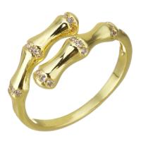 Circón cúbico anillo de latón, metal, chapado en color dorado, micro arcilla de zirconia cúbica & hueco, 8mm, tamaño:7, Vendido por UD