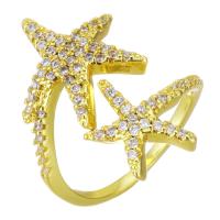Sześciennych cyrkon Brass Ring Finger, Mosiądz, Gwiazdka, Platerowane w kolorze złota, mikro utorować cyrkonia, 23mm, rozmiar:6, sprzedane przez PC