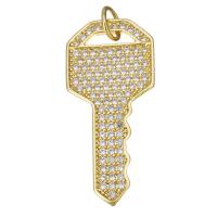 Cubic Zirconia Micro Pave Brass Pendant, Key, plated, micro pave 57 pcs cubic zirconia & fashion jewelry & for woman, gold, nickel, lead & cadmium free, 15x31x2mm, 10PCs/Lot, Sold By Lot