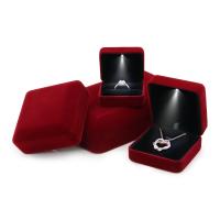 Caixa de jóias multifuncional, pelúcia, com luz LED & tamanho diferente para a escolha, vermelho, vendido por PC
