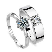 Couple Finger Rings Cupronickel platinum color plated Adjustable & open & with rhinestone Sold By PC