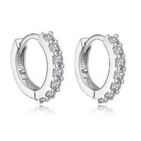 Cupronickel Huggie Hoop Earring, platinum color plated, for woman & with rhinestone, 13x13mm, Sold By Pair