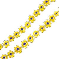 Handgewickelte Perlen, Lampwork, Blume, verschiedene Größen vorhanden, gelb, 12x12x4mm, Bohrung:ca. 1mm, verkauft per ca. 16 ZollInch Strang