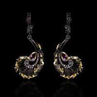 Brass Drop Earring, gun black plated, for woman & with rhinestone, nickel, lead & cadmium free, 40x15x40mm, Sold By Pair