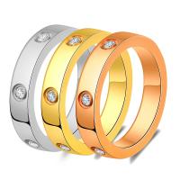 Titanium Steel Finger Ring, with Cubic Zirconia, plated, more colors for choice, 4mm, Sold By PC