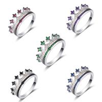 Kubisk Circonia Micro bane messing Ring, Crown, forgyldt, forskellig størrelse for valg & Micro Pave cubic zirconia, flere farver til valg, 9.60mm, Solgt af PC