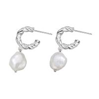 925 Sterling Silver Drop &  Dangle Earrings with Freshwater Pearl platinum plated for woman 30mm Sold By Pair