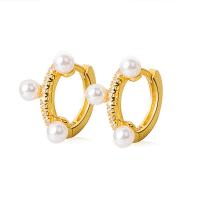 925 Sterling Silver Huggie Hoop Earring with Plastic Pearl Donut plated for woman Sold By Pair