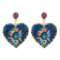 Tibetan Style Drop Earrings, Heart, plated, for woman & with rhinestone, more colors for choice, 47x72mm, Sold By Pair