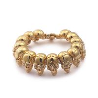 Titanium Steel Bracelet & Bangle Skull gold color plated for man & with rhinestone Sold By Strand