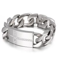Titanium Steel Bracelet & Bangle polished & for man & with rhinestone Sold By Strand