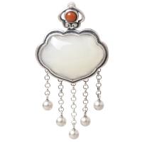 925 Sterling Silver Pendant, with Hetian Jade, fashion jewelry & without cord & for woman, silver color, nickel, lead & cadmium free, 26x6x49mm, Sold By PC
