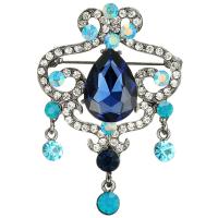 Tibetan Style Brooches, with Crystal, with rhinestone, blue, 35x51mm, Sold By PC
