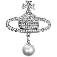 Tibetan Style Brooches, with pearl, plated, with rhinestone, white, 43x51mm, Sold By PC
