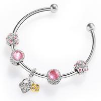 Zinc Alloy Cuff Bangle plated for woman & with rhinestone mixed colors 70mm Sold By PC