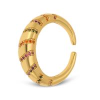 Messing Manchet Finger Ring, micro pave zirconia, gouden, 6x23mm, Verkocht door PC