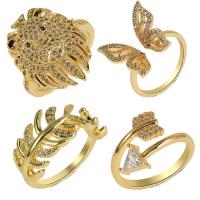 Kubieke Circonia Micro Pave Brass Ring, Messing, plated, met zirkonia, gouden, 22x20mmuff0c23x20mm, Verkocht door PC