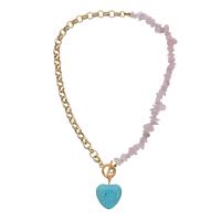 Collier de quartz, alliage de zinc, avec turquoise & quartz rose, pour femme, couleurs mélangées, Vendu par Environ 17.71 pouce brin
