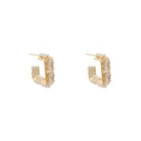 Brass Stud Earring plated fashion jewelry & micro pave cubic zirconia & for woman gold nickel lead & cadmium free Sold By Pair