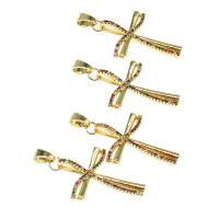 Cubic Zirconia Micro Pave Brass Pendant, Cross, gold color plated, micro pave cubic zirconia, more colors for choice, nickel, lead & cadmium free, 32x21x4mm, Hole:Approx 3.1mm, Sold By PC