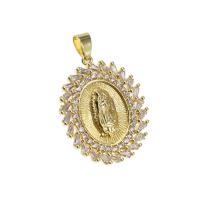 Cubic Zirconia Micro Pave Brass Pendant, Ellipse, gold color plated, micro pave cubic zirconia, more colors for choice, nickel, lead & cadmium free, 30x25x3mm, Hole:Approx 3mm, Sold By PC