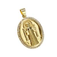 Cubic Zirconia Micro Pave Brass Pendant, Ellipse, gold color plated, micro pave cubic zirconia, more colors for choice, nickel, lead & cadmium free, 30x22x2mm, Hole:Approx 3mm, Sold By PC