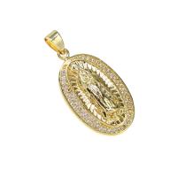 Cubic Zirconia Micro Pave Brass Pendant, Ellipse, gold color plated, micro pave cubic zirconia, more colors for choice, nickel, lead & cadmium free, 31x18x4mm, Hole:Approx 3mm, Sold By PC
