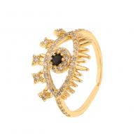 Cubic cirkónium Brass Finger Ring, Sárgaréz, Evil Eye, arany színű aranyozott, különböző stílusokat a választás & mikro egyengetni cirkónia & a nő, Által értékesített PC
