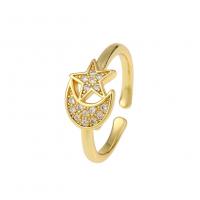 Cubic Zircon Brass Finger Ring Moon and Star gold color plated & micro pave cubic zirconia & for woman Sold By PC