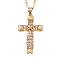 Cubic Zircon Micro Pave Brass Necklace, Cross, gold color plated, different styles for choice & micro pave cubic zirconia & for woman, 20x35mm, Sold Per Approx 19.68 Inch Strand