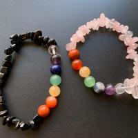 Bracelets quartz, Cristal naturel, avec Obsidienne, plus de couleurs à choisir, 18.5-19cm, Vendu par PC