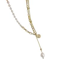 Природное пресноводное жемчужное ожерелье, цинковый сплав, с Пресноводные жемчуги, Другое покрытие, Золотой, длина 45 см, продается PC