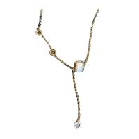 Tibetan Style Jewelry Necklace, with Cats Eye, gold color plated, oval chain & for woman & with rhinestone, nickel, lead & cadmium free, Sold Per Approx 20.2 Inch Strand
